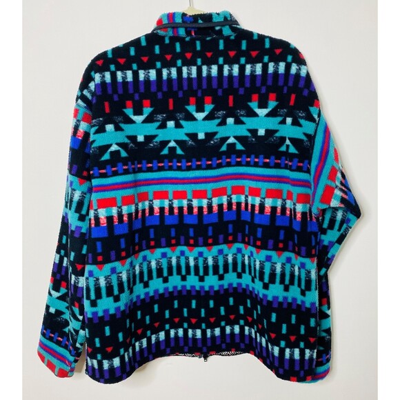VTG Columbia Polar Fleece Jacket Retro Geo Pattern Black Warm Outdoor Style - Picture 2 of 8